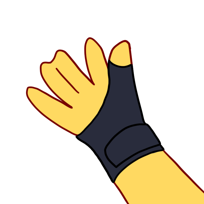 a yellow hand with a short black wrist brace on